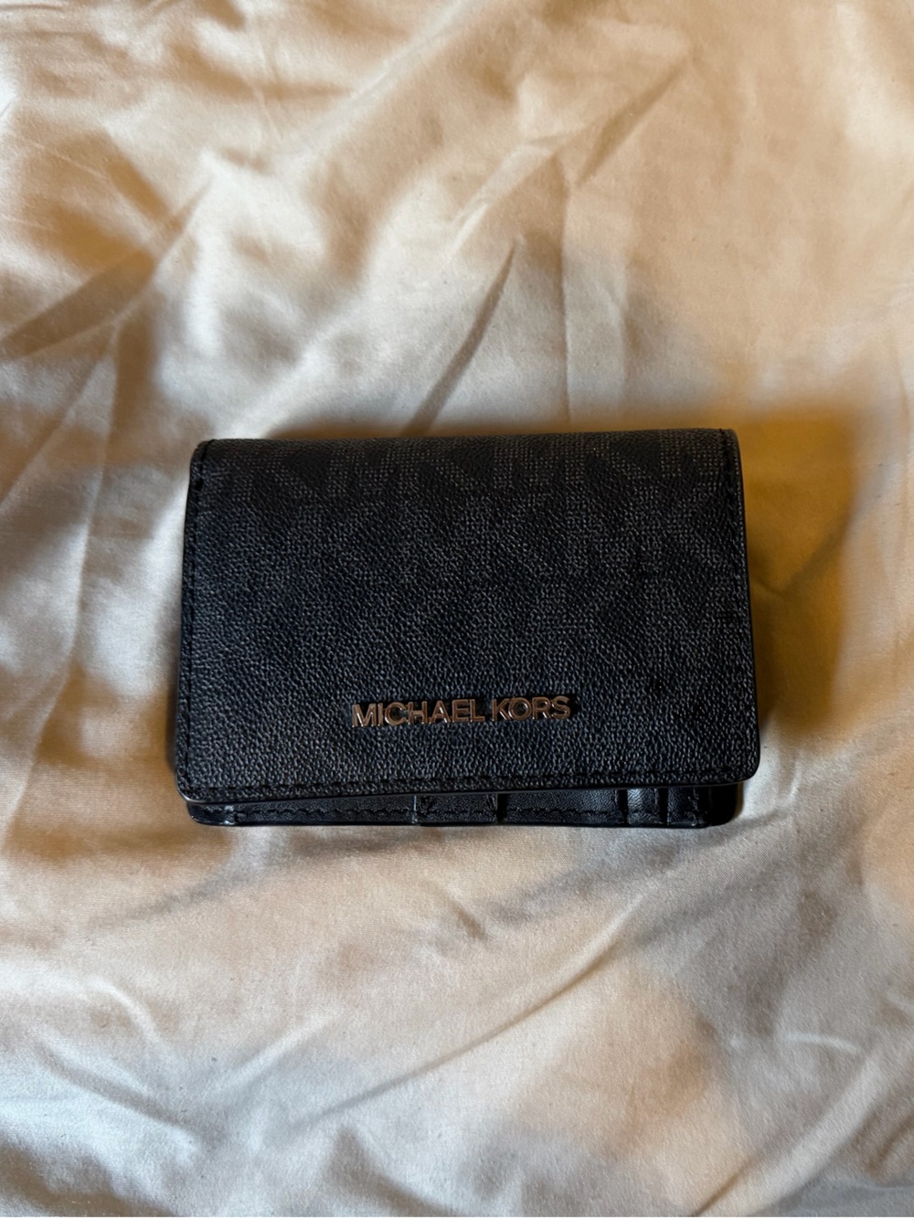 Michael Kors Black Textured Leather Compact Card & Key Holder